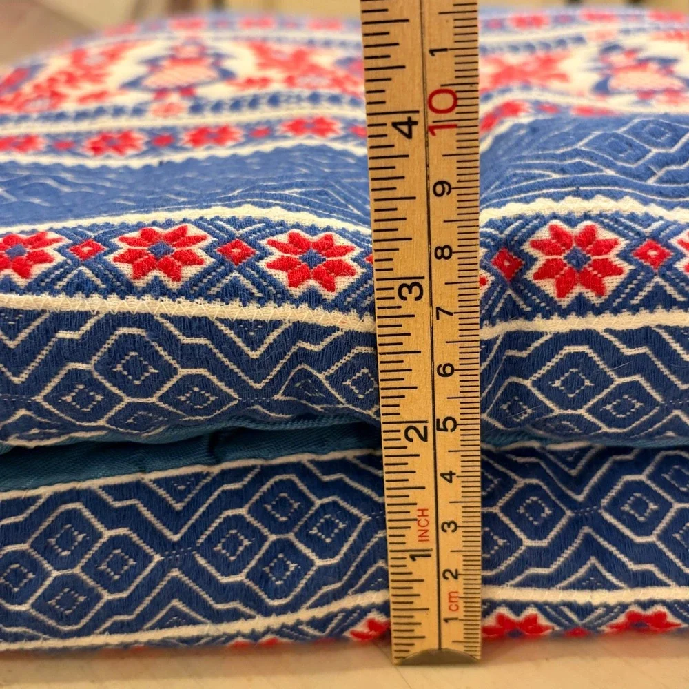 Vintage Tea Cozy Folk Art Woven Red Blue Woven Padded Teapot Cover